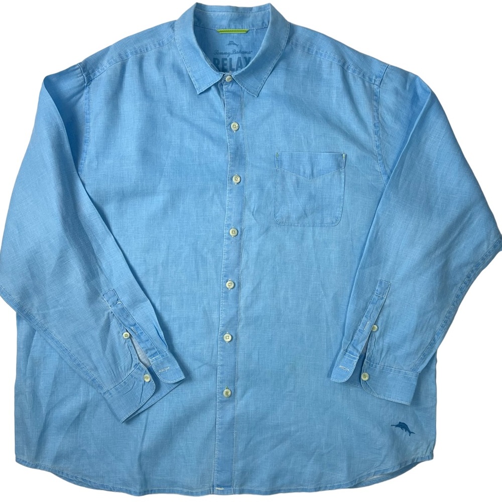 Men's 2XB Tommy Bahama "Relax" 100% Linen Long Sleeve Button Down Shirt Lt.Blue